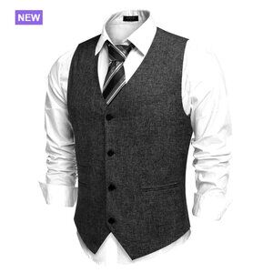 Men's Slim Fit Suit Vest Lightweight Waistcoat Polyester